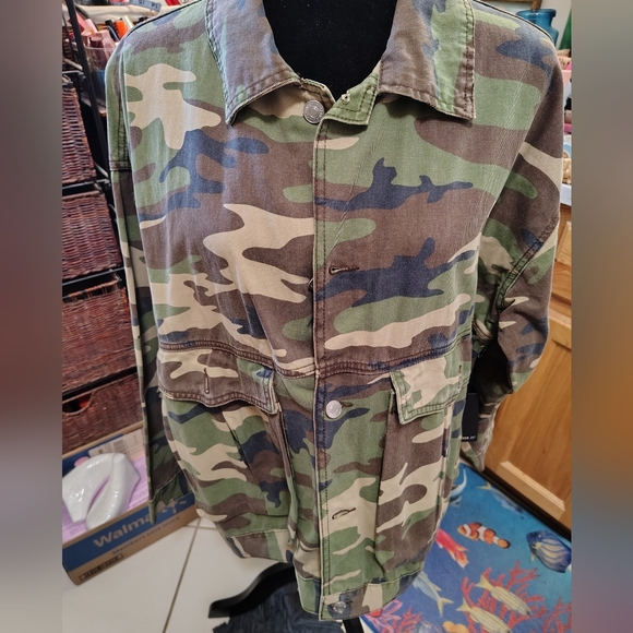 F21 Camouflage Military Jacket/SZ L/ Trucker/ Dropped Sleeves/ Read Info/NWT - Picture 1 of 16